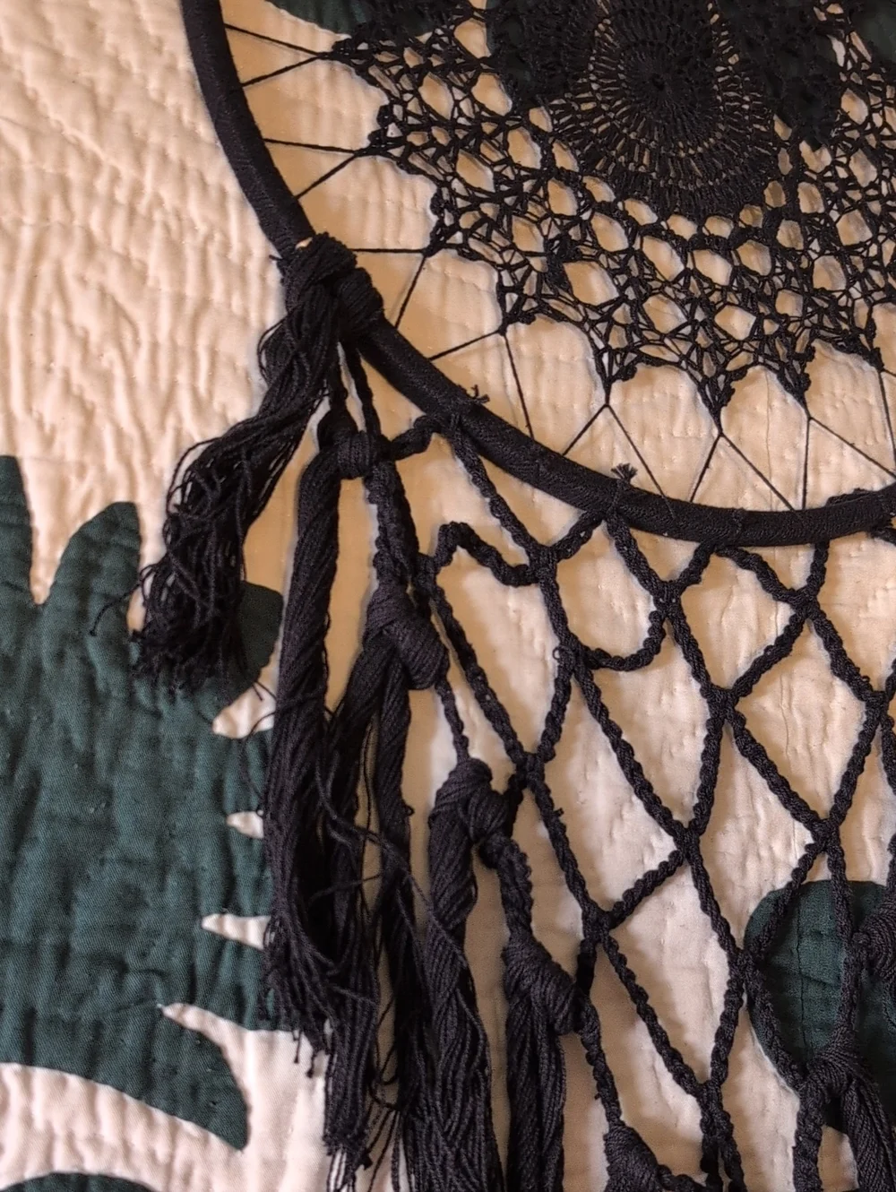 Black Crochet Dreamcatcher Wall Hanging - Home Bedding Accent Set Of 2